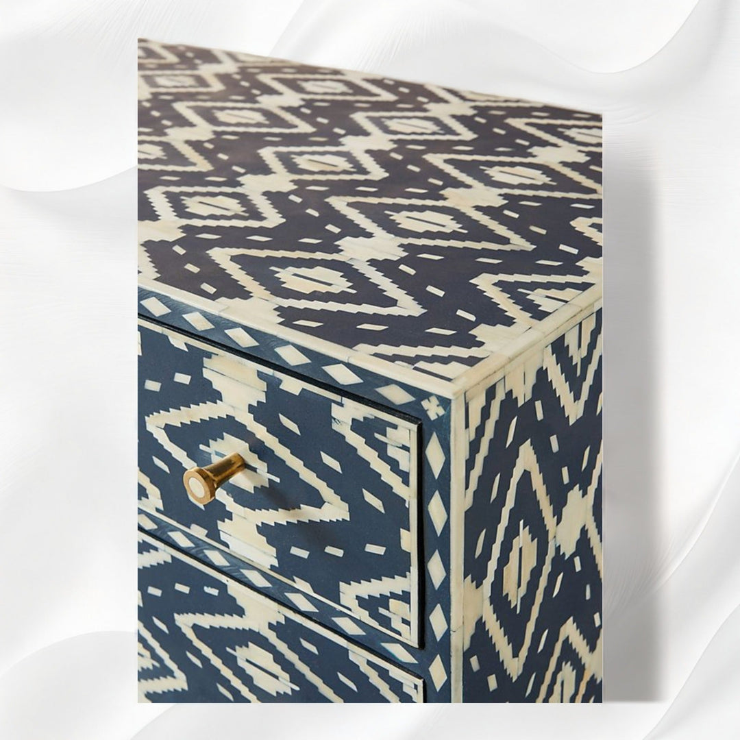 Ikat Bone Inlay 6 Drawers Chest Indigo Blue
