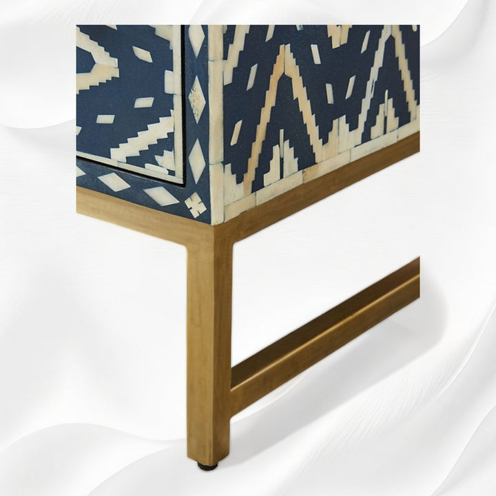 Ikat Bone Inlay 6 Drawers Chest Indigo Blue