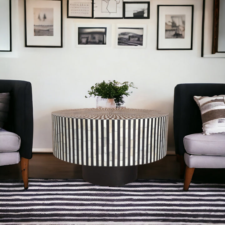Illusion Round Bone Inlay Coffee Table Black