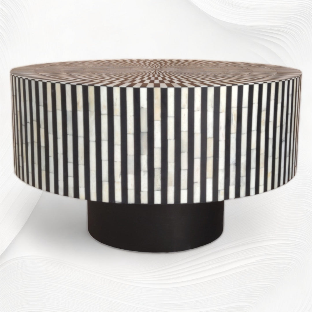 Illusion Round Bone Inlay Coffee Table Black