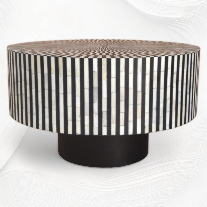Illusion Round Bone Inlay Coffee Table Black