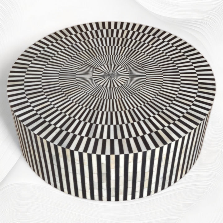 Illusion Round Bone Inlay Coffee Table Black