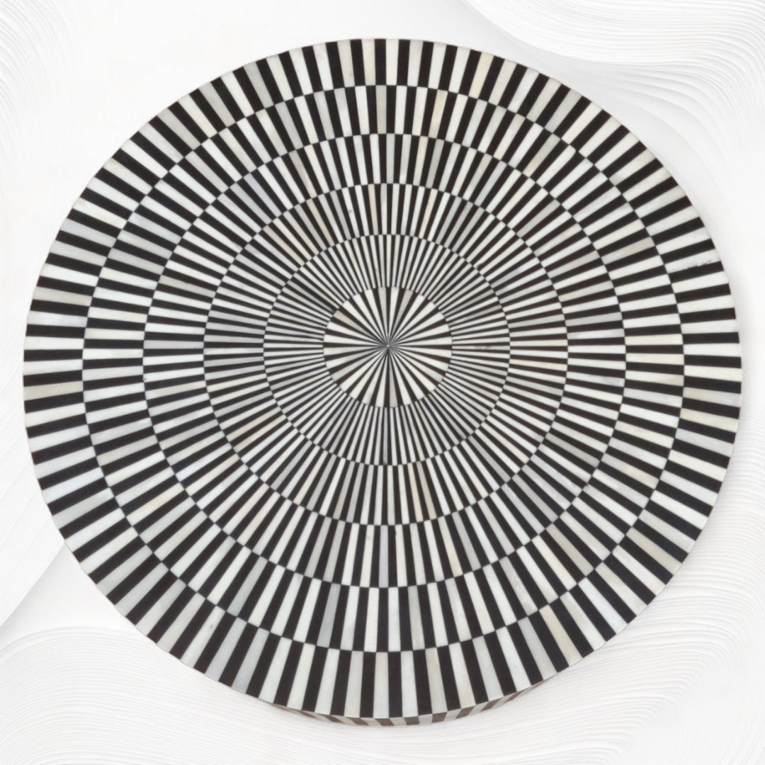 Illusion Round Bone Inlay Coffee Table Black