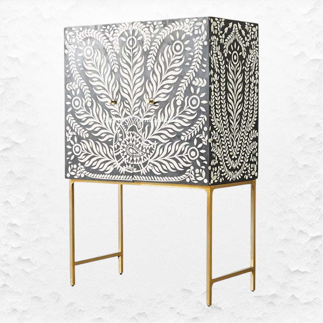 Lucienne Bone Inlay Bar Cabinet Peacock Black