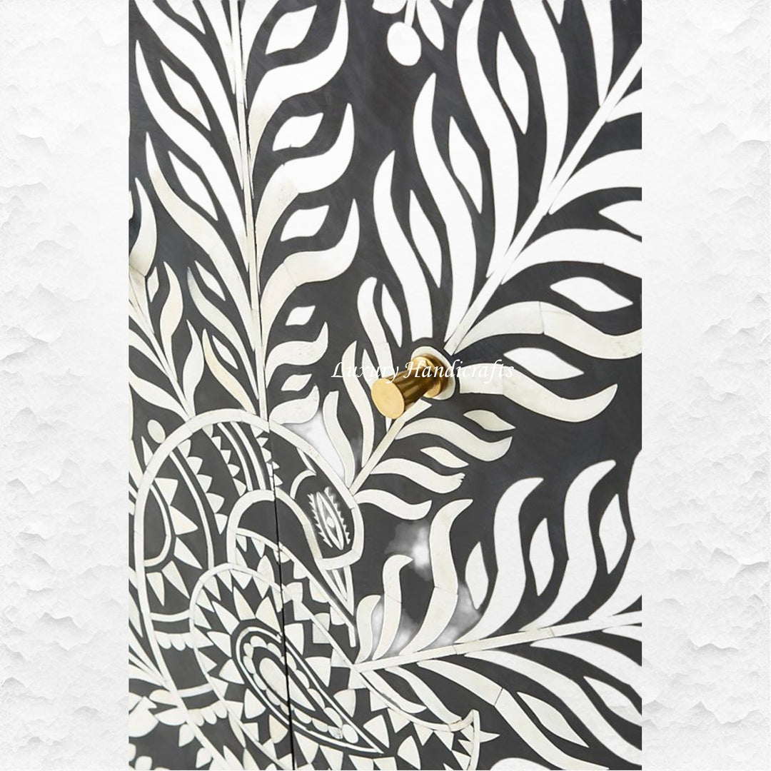 Lucienne Bone Inlay Bar Cabinet Peacock Black