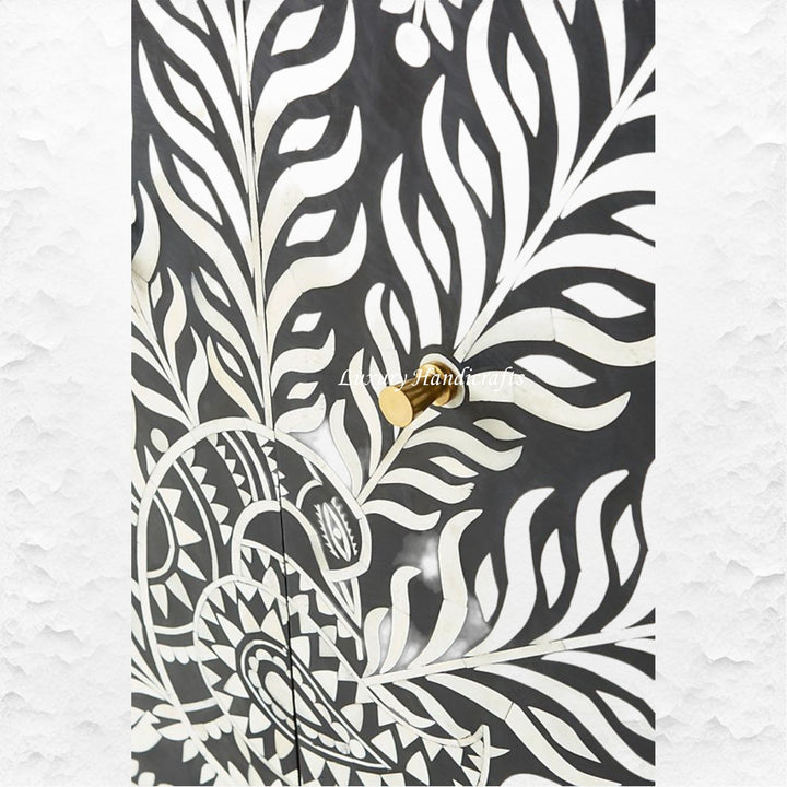 Lucienne Bone Inlay Bar Cabinet Peacock Black
