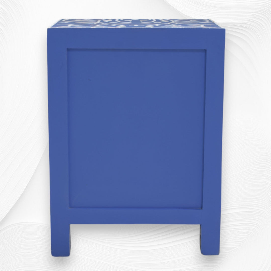 Mother Of Pearl Inlay 1 Drawer 2 Door Lily Design Bedside Dark Blue