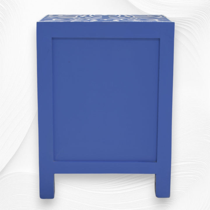 Mother Of Pearl Inlay 1 Drawer 2 Door Lily Design Bedside Dark Blue