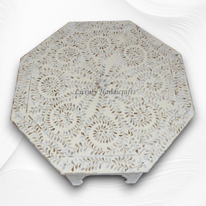 MOP Inlay Floral Octagonal Coffee Table Beige