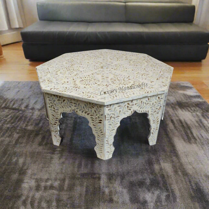 MOP Inlay Floral Octagonal Coffee Table Beige