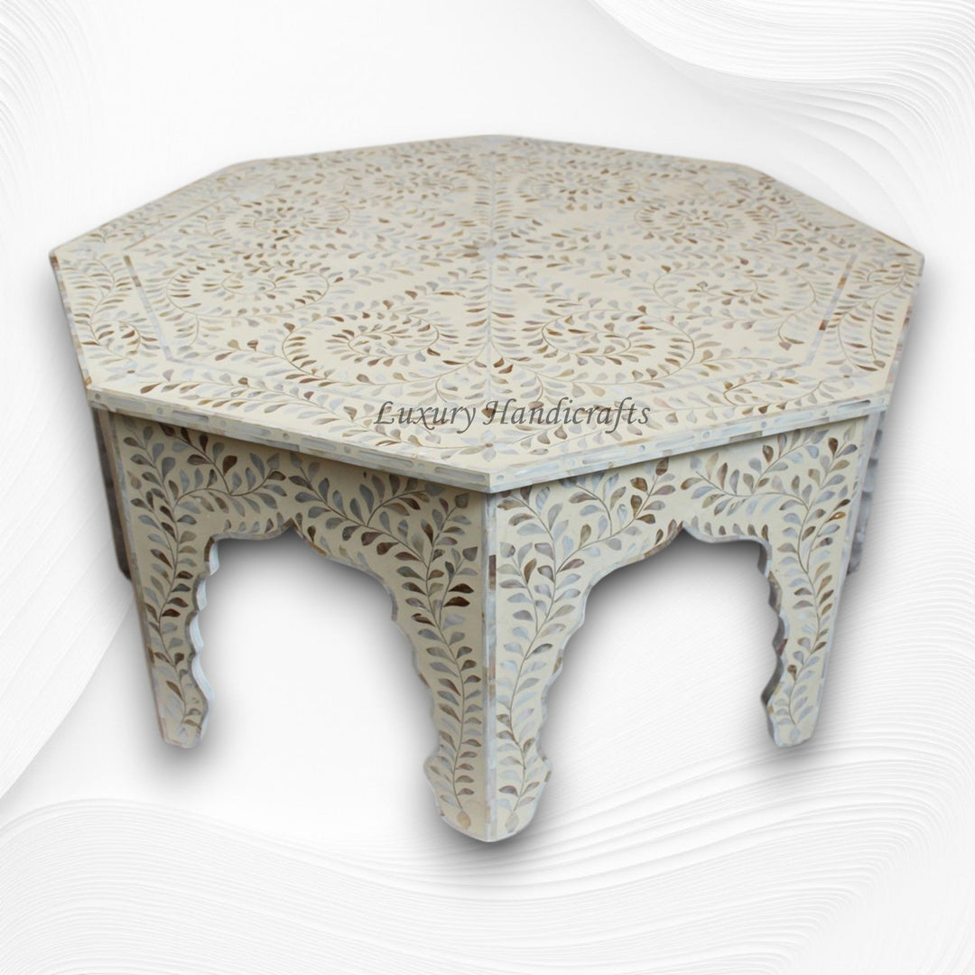 MOP Inlay Floral Octagonal Coffee Table Beige