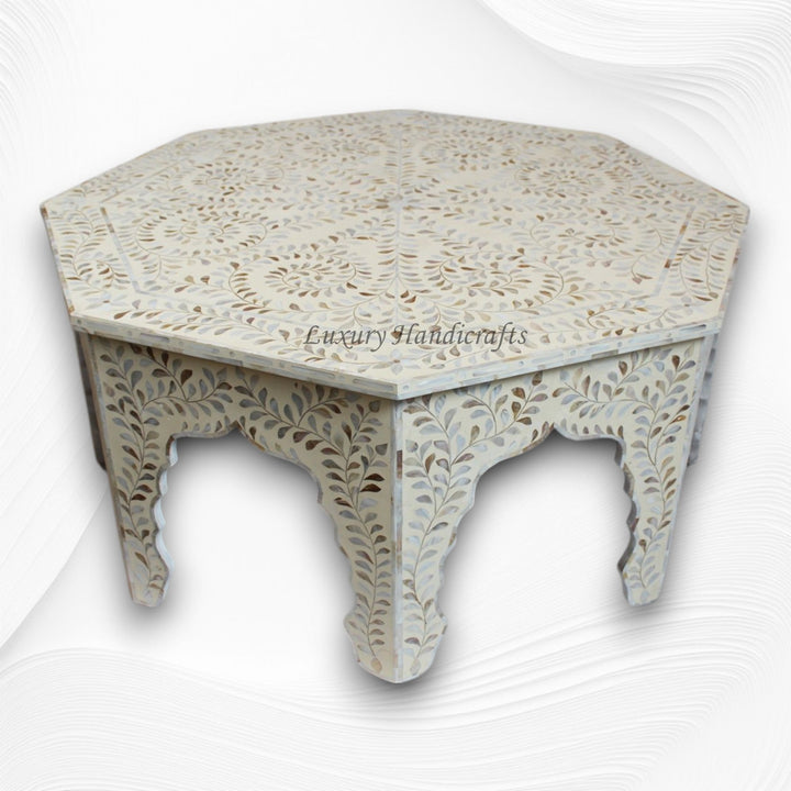 MOP Inlay Floral Octagonal Coffee Table Beige