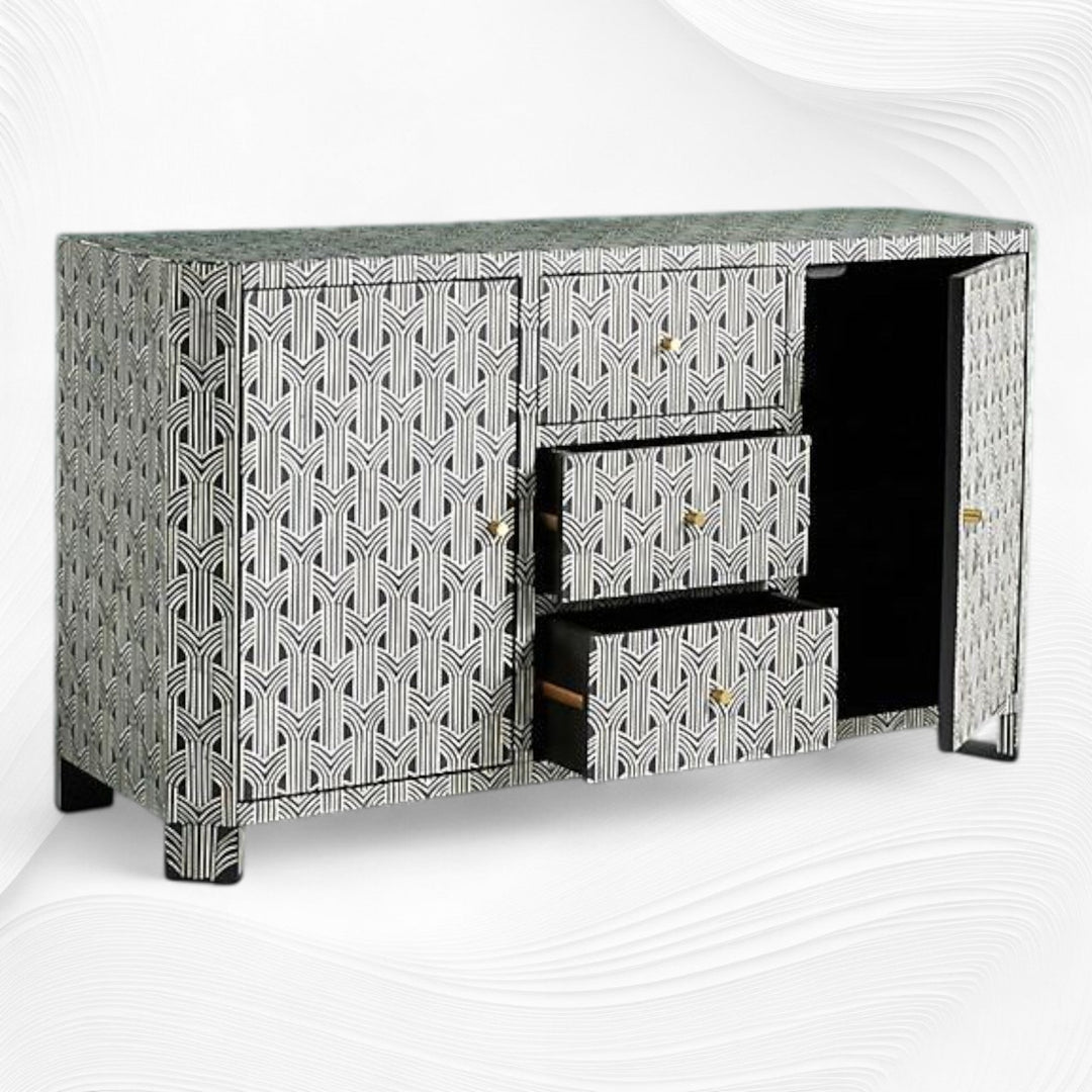 Midtown Bone Inlay Buffet 3 Drawer 2 Door Black