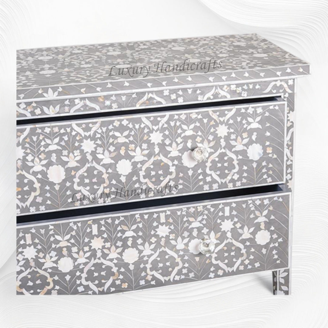 Moghul Flower MOP Inlay 2 Drawer Chest Grey