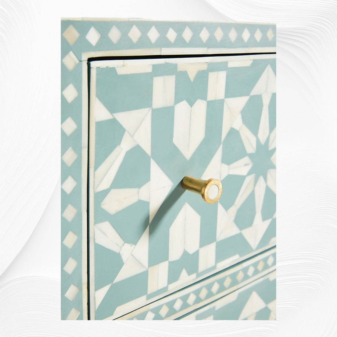Bone Inlay Moroccan 9 Drawer Chest Green