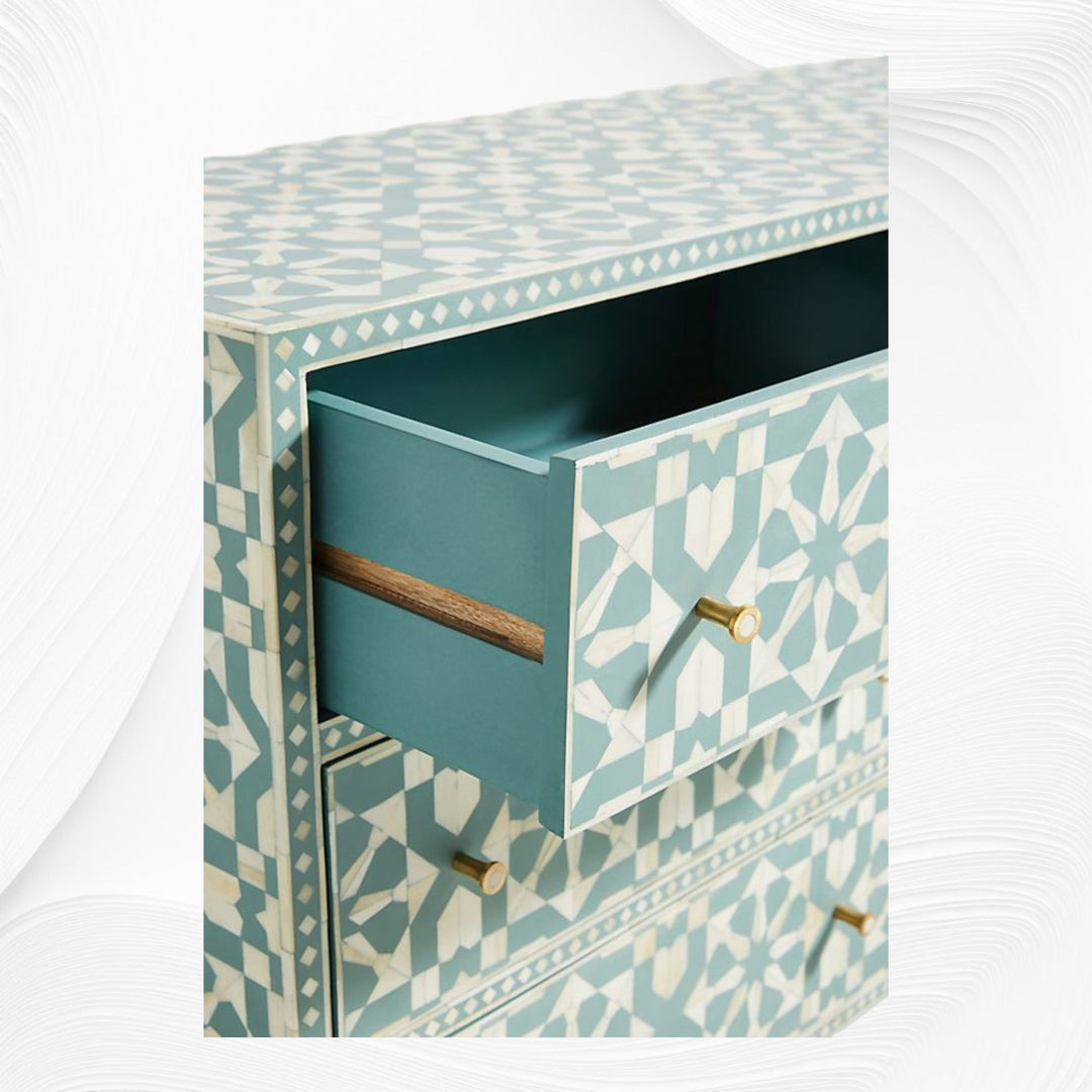 Bone Inlay Moroccan 9 Drawer Chest Green