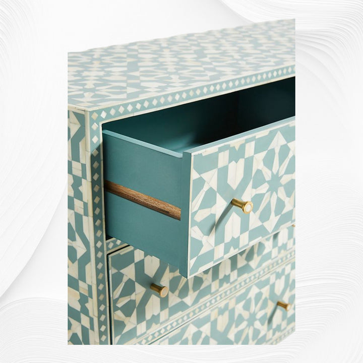 Bone Inlay Moroccan 9 Drawer Chest Green