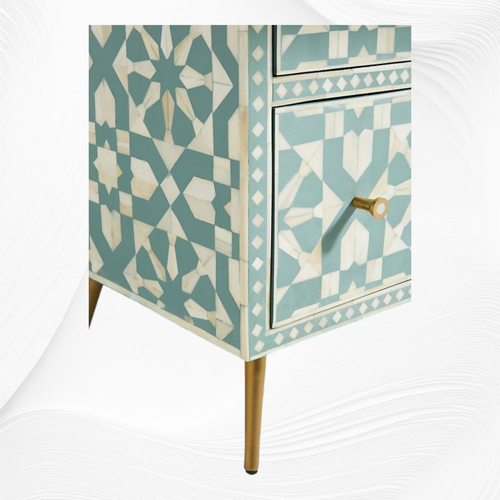 Bone Inlay Moroccan 9 Drawer Chest Green