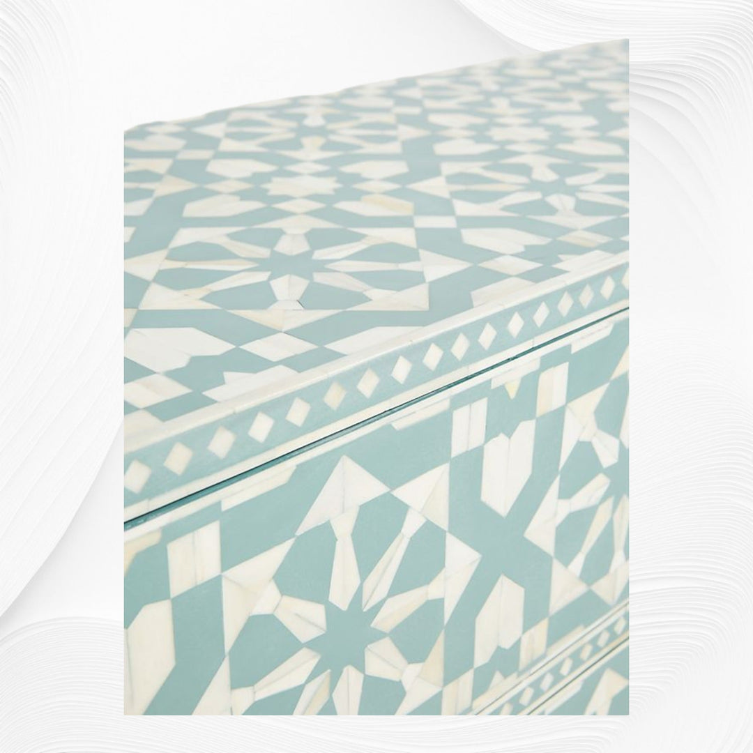 Bone Inlay Moroccan 9 Drawer Chest Green