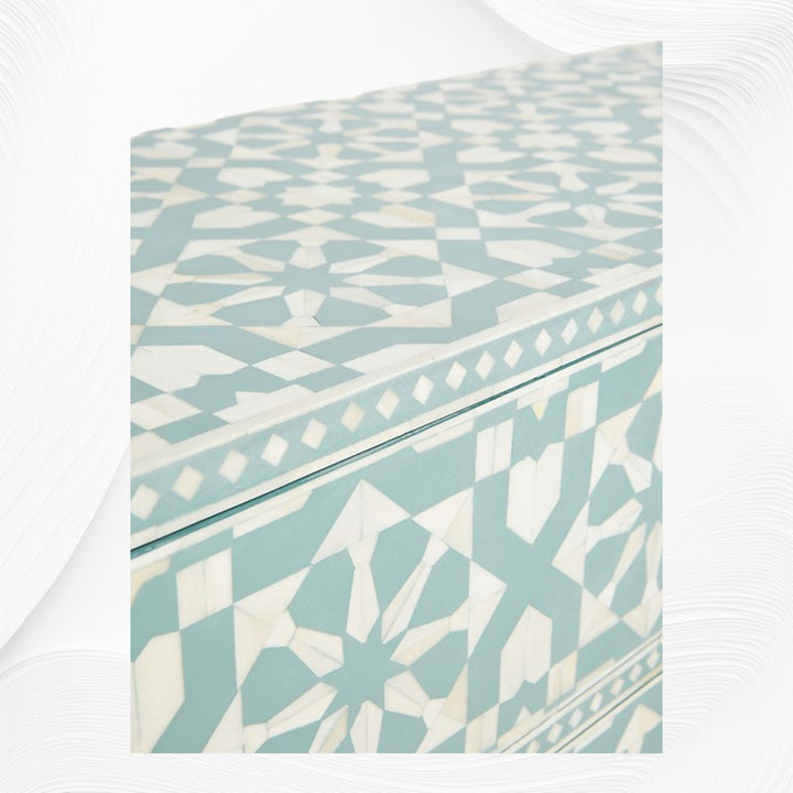 Bone Inlay Moroccan 9 Drawer Chest Green