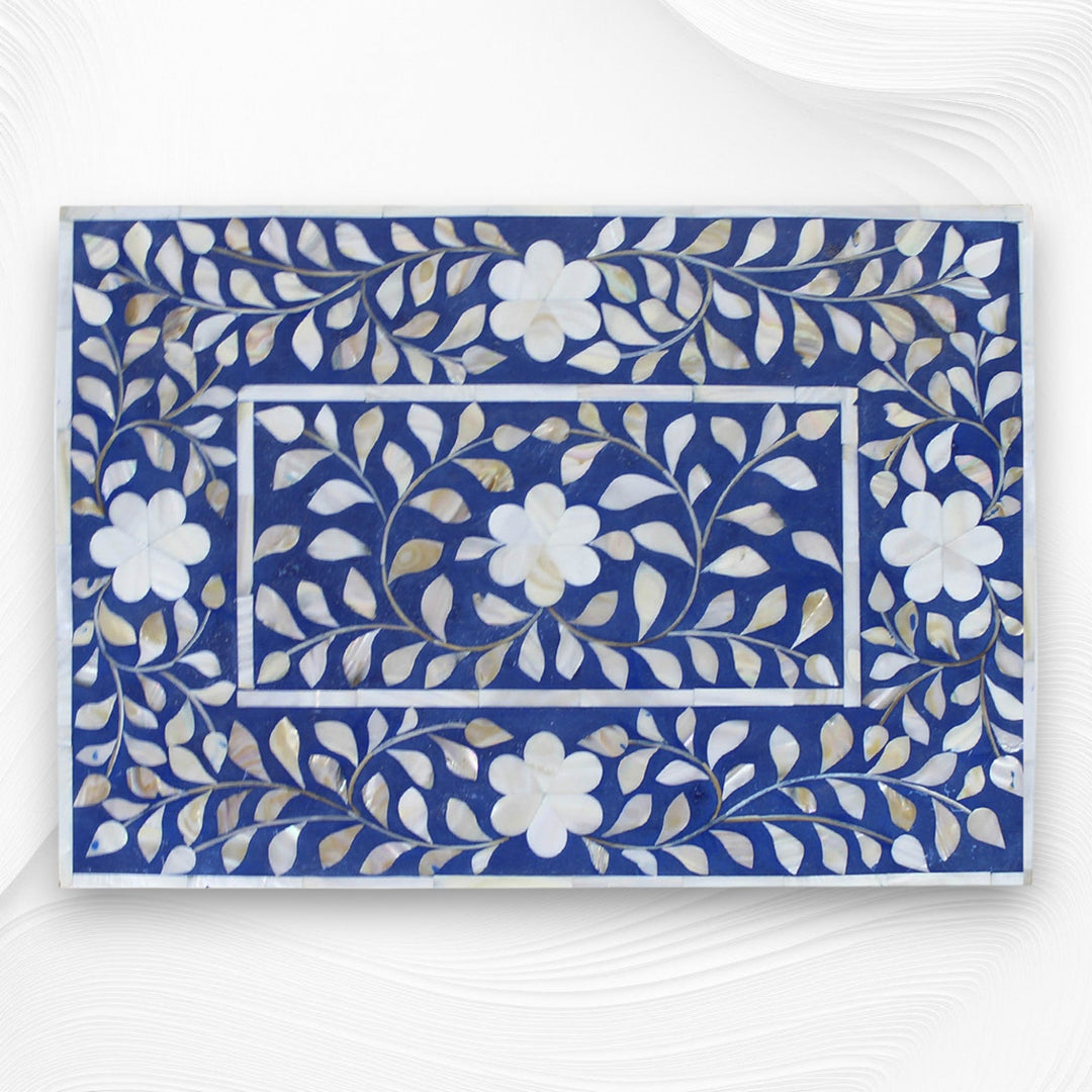 Mother Of Pearl Inlay Floral 2 Drawer Bedside Blue