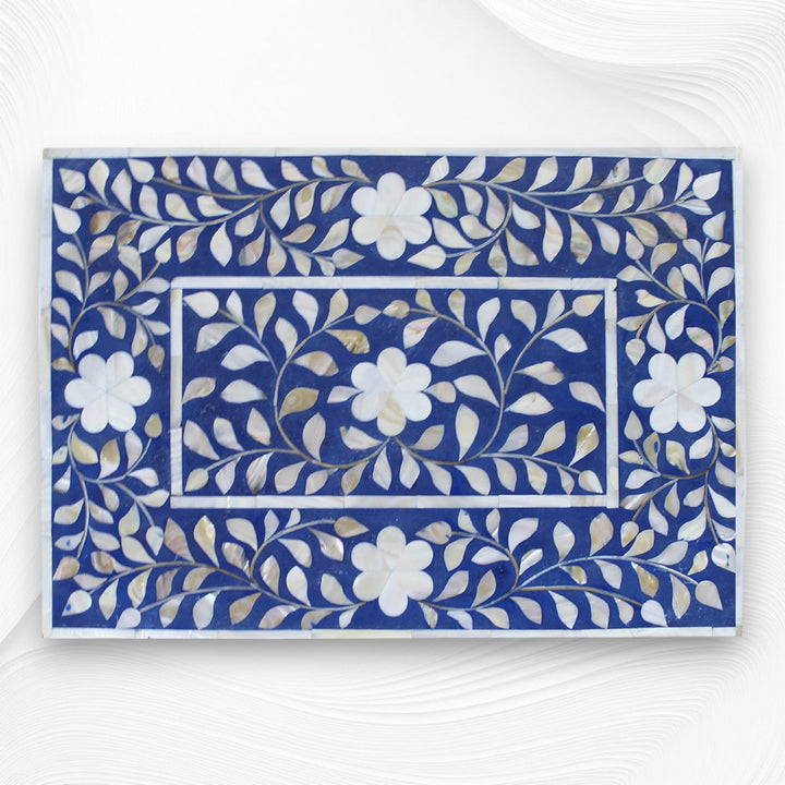 Mother Of Pearl Inlay Floral 2 Drawer Bedside Blue