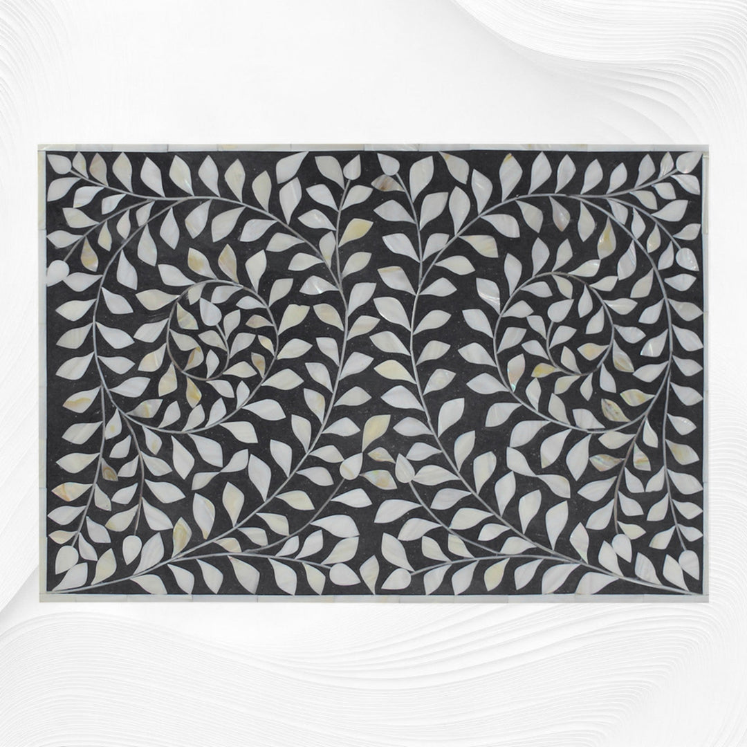 Mother Of Pearl Inlay Floral 3 Drawer Bedside Black