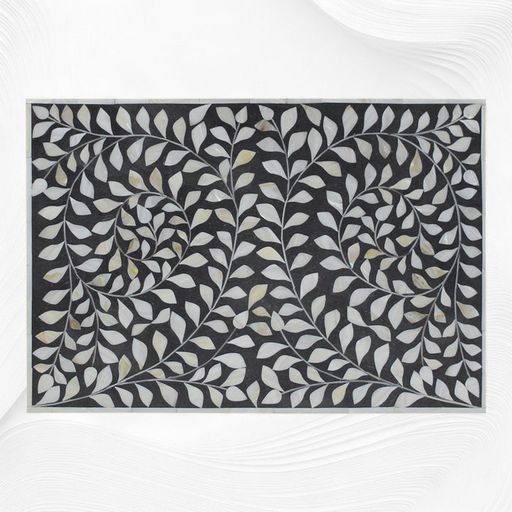 Mother Of Pearl Inlay Floral 3 Drawer Bedside Black