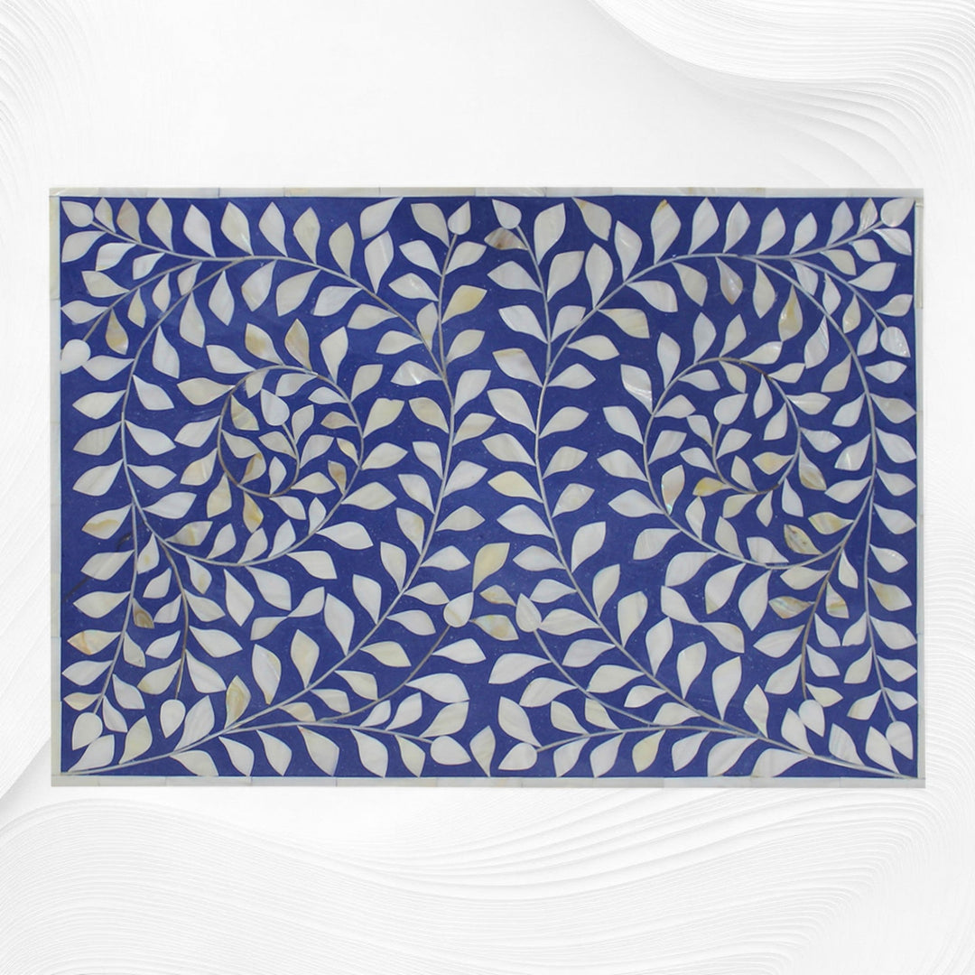Mother Of Pearl Inlay Floral 3 Drawer Bedside Blue