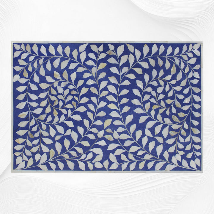 Mother Of Pearl Inlay Floral 3 Drawer Bedside Blue