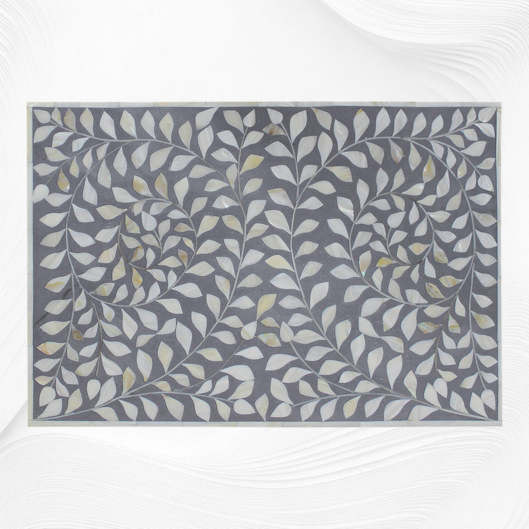 Mother Of Pearl Inlay Floral 3 Drawer Bedside Grey