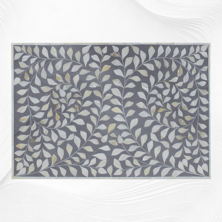 Mother Of Pearl Inlay Floral 3 Drawer Bedside Grey