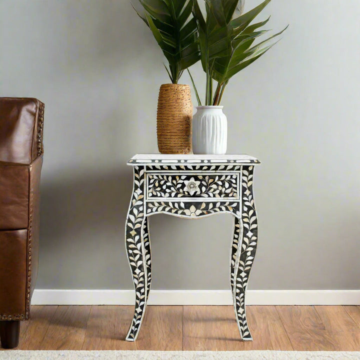 Mother of Pearl Inlay Curved Leg Table Black