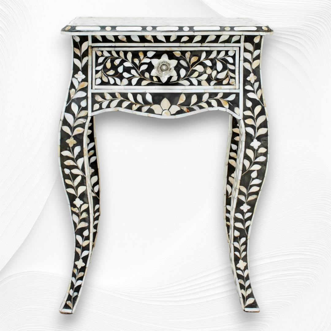 Mother of Pearl Inlay Curved Leg Table Black