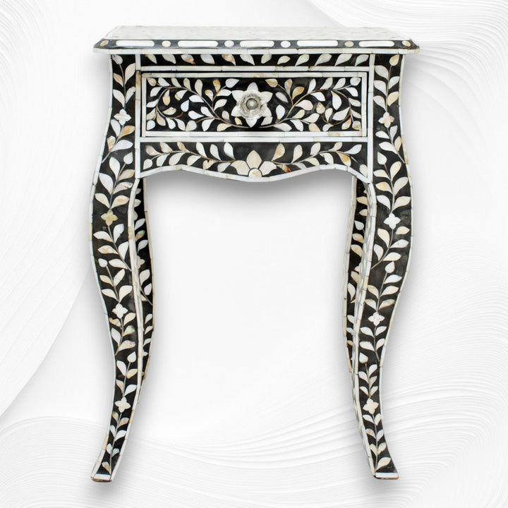 Mother of Pearl Inlay Curved Leg Table Black