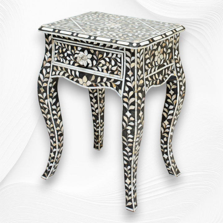 Mother of Pearl Inlay Curved Leg Table Black