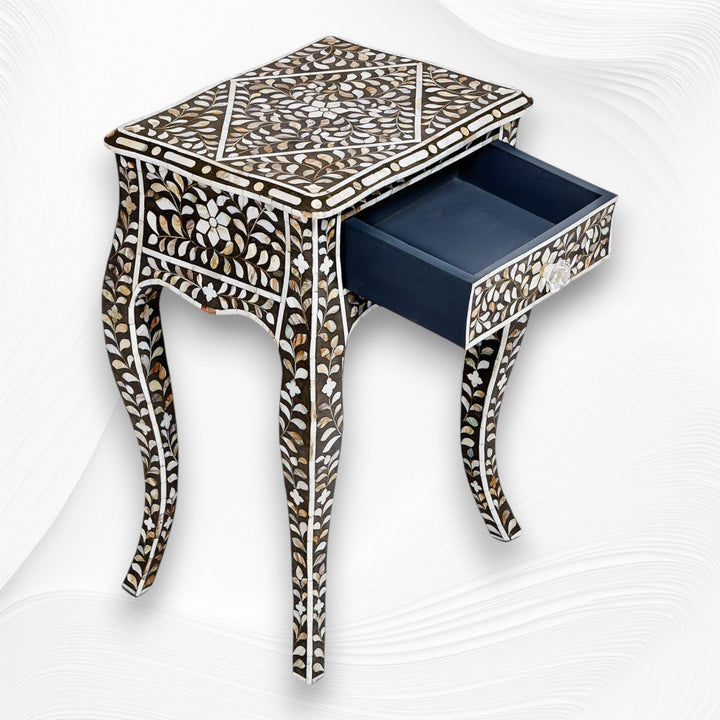 Mother of Pearl Inlay Curved Leg Table Black