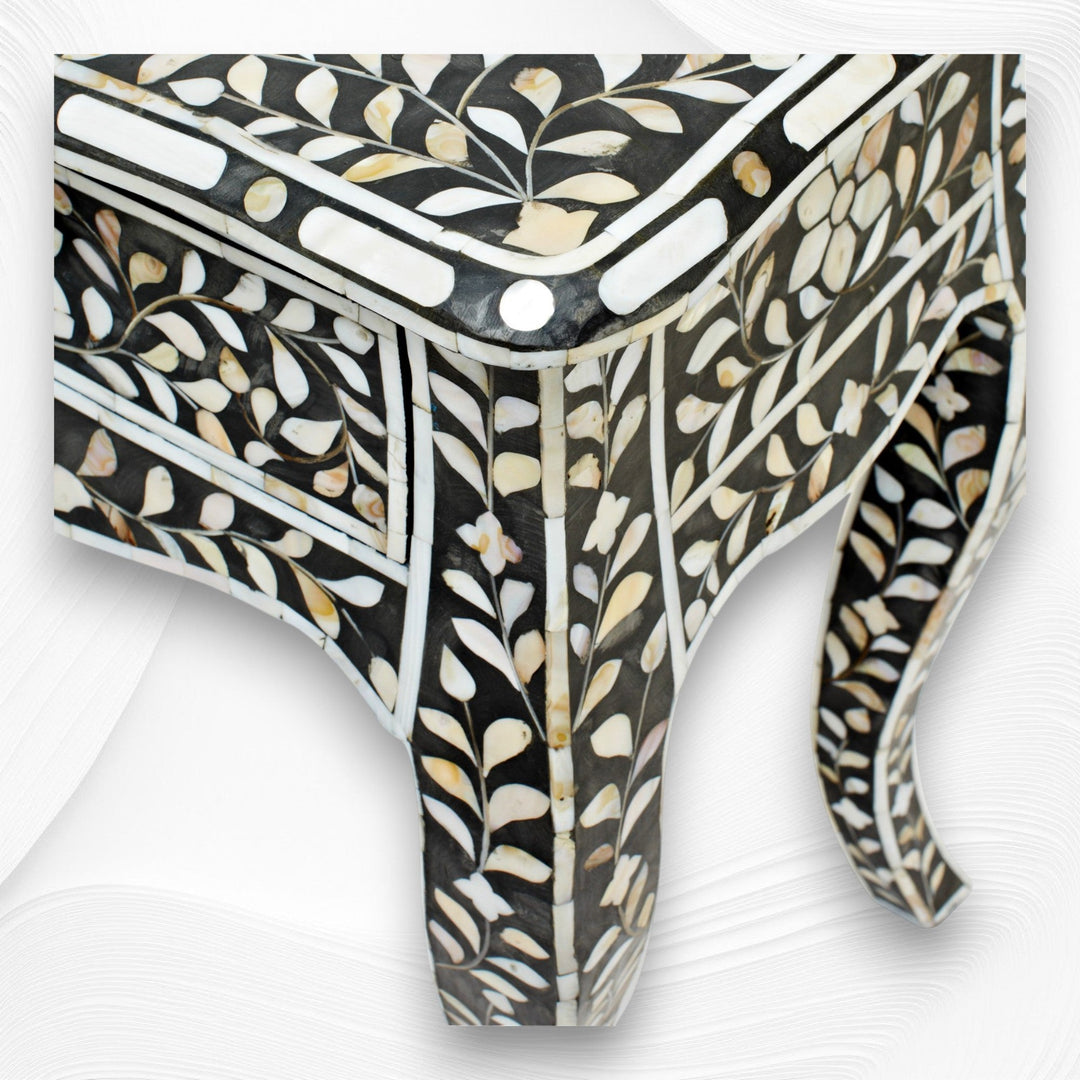 Mother of Pearl Inlay Curved Leg Table Black