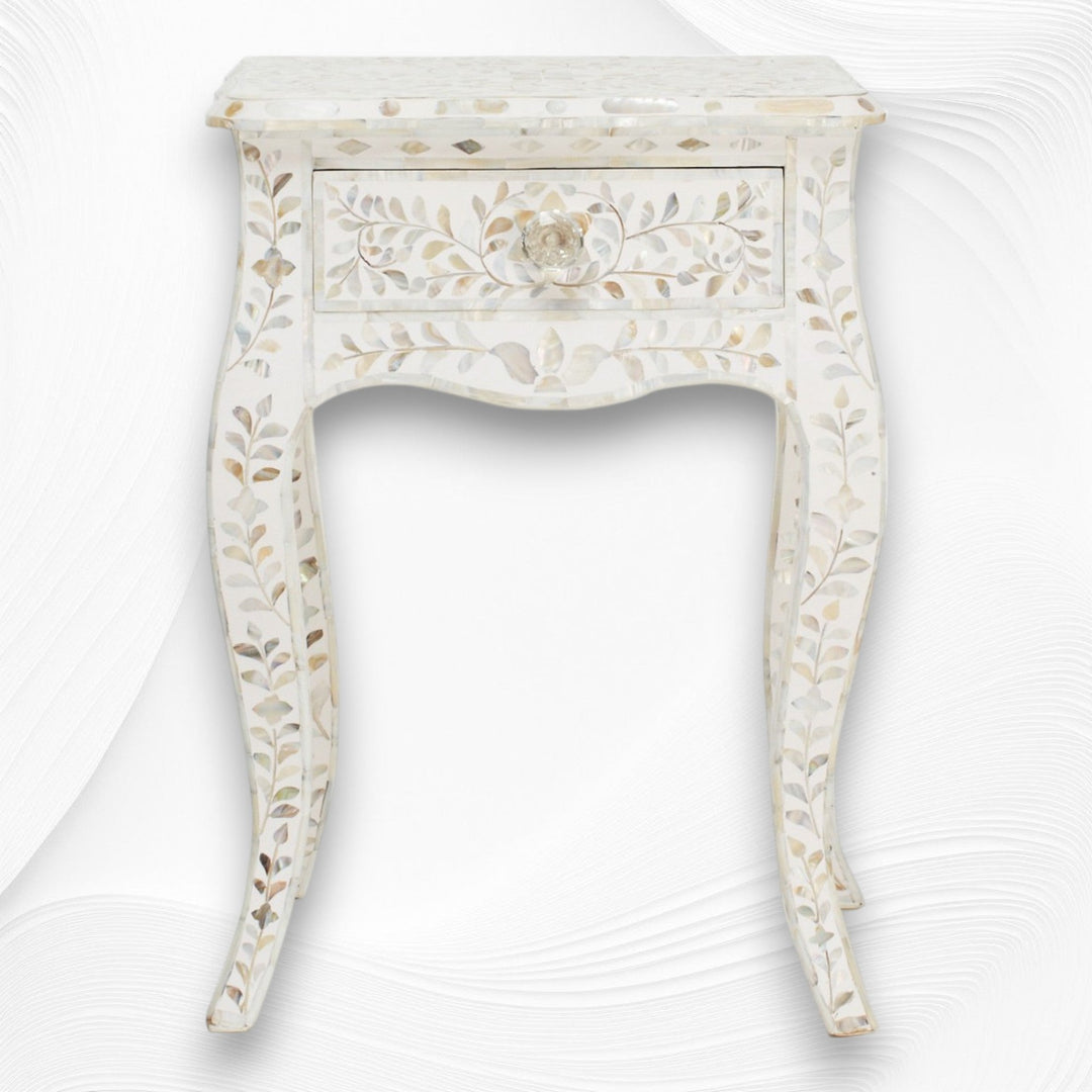 Mother of Pearl Inlay Curved Leg Table White