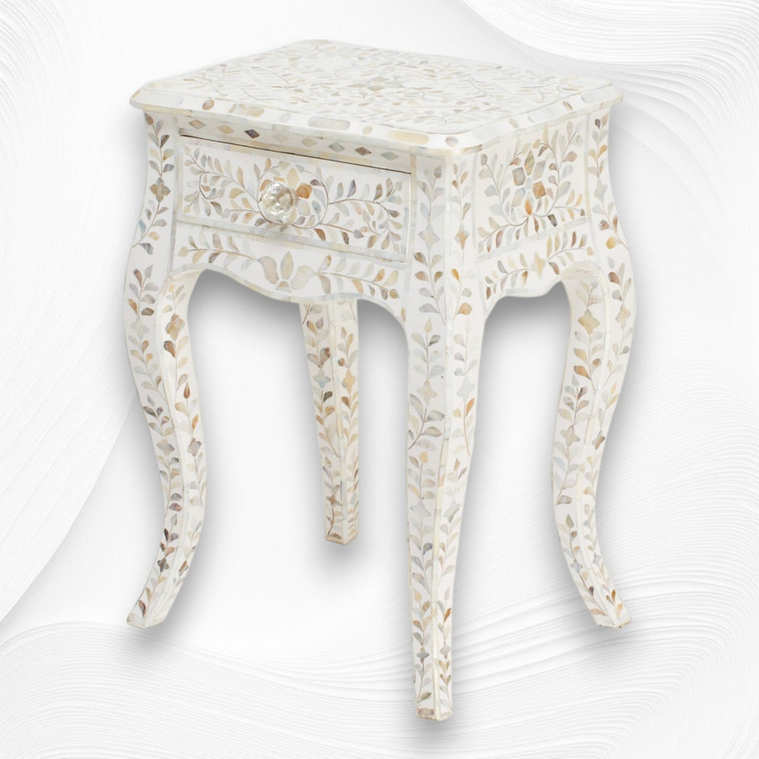 Mother of Pearl Inlay Curved Leg Table White