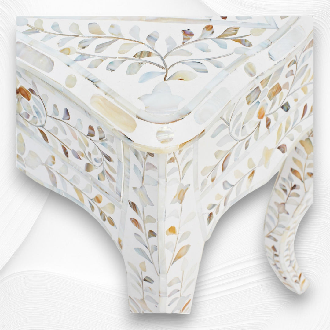 Mother of Pearl Inlay Curved Leg Table White