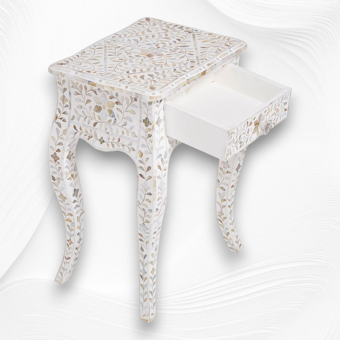 Mother of Pearl Inlay Curved Leg Table White