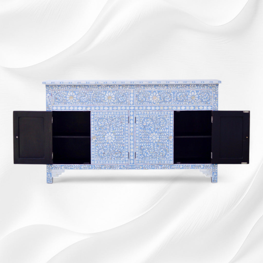Mother Of Pearl Inlay Floral Sideboard Light Blue