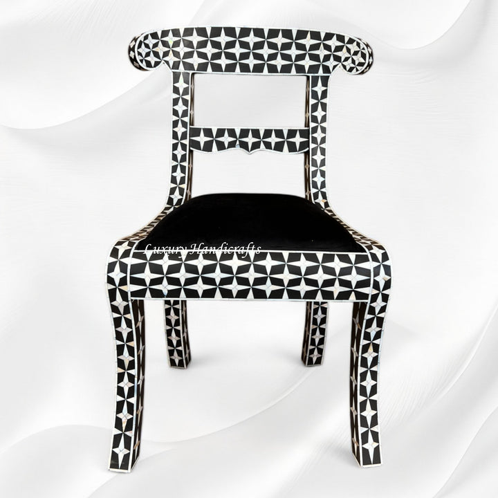 Mother Of Pearl Inlay Star Design Chair Black
