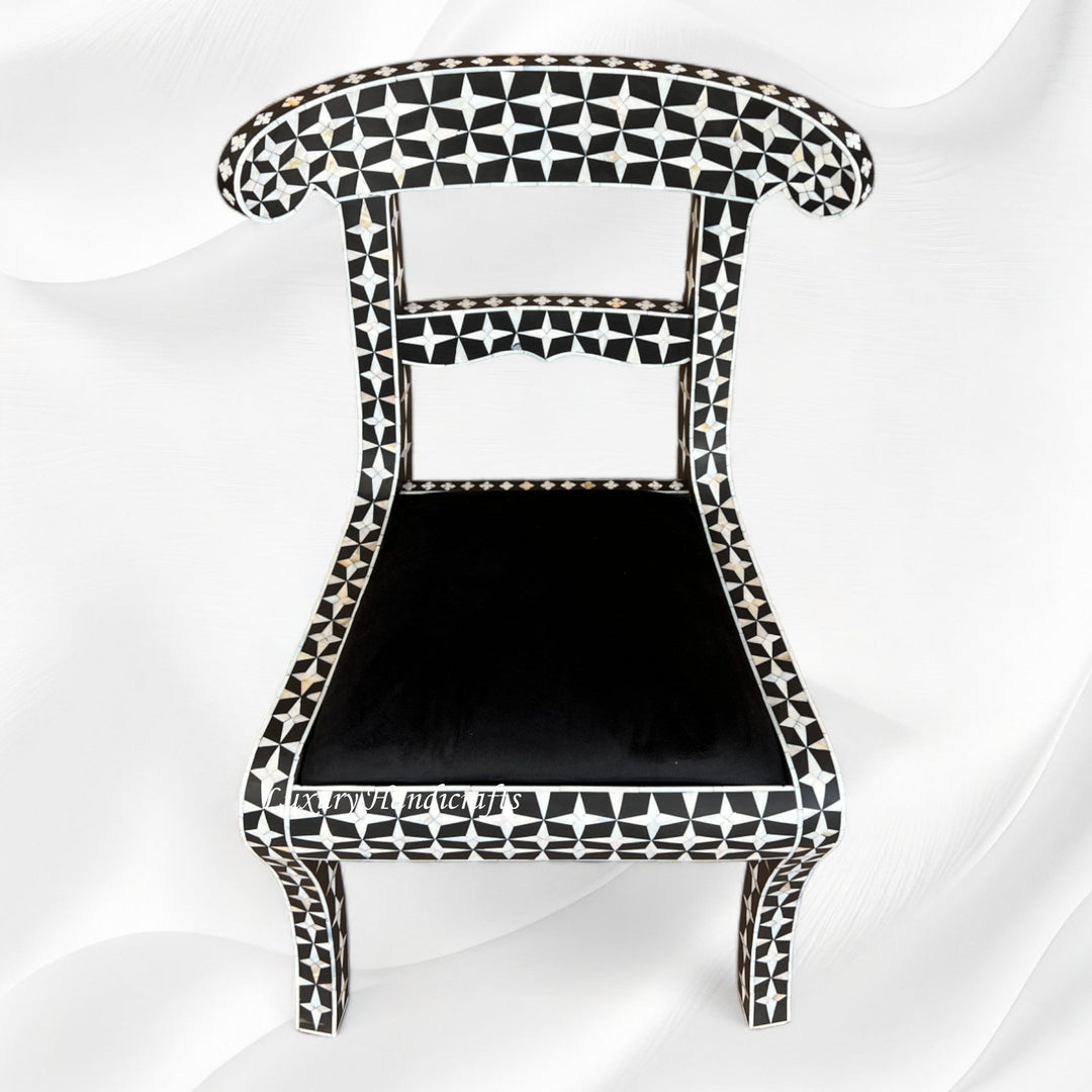 Mother Of Pearl Inlay Star Design Chair Black