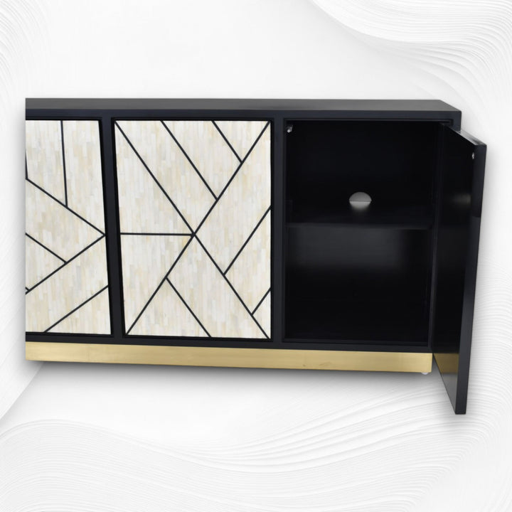 Nola Full Bone Inlay 3 Door Credenza Black