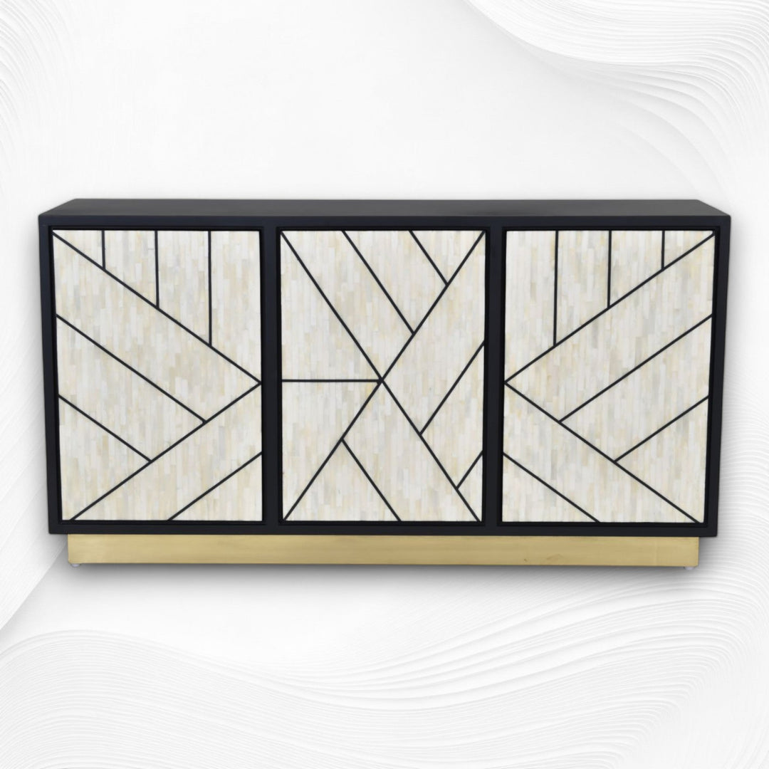 Nola Full Bone Inlay 3 Door Credenza Black