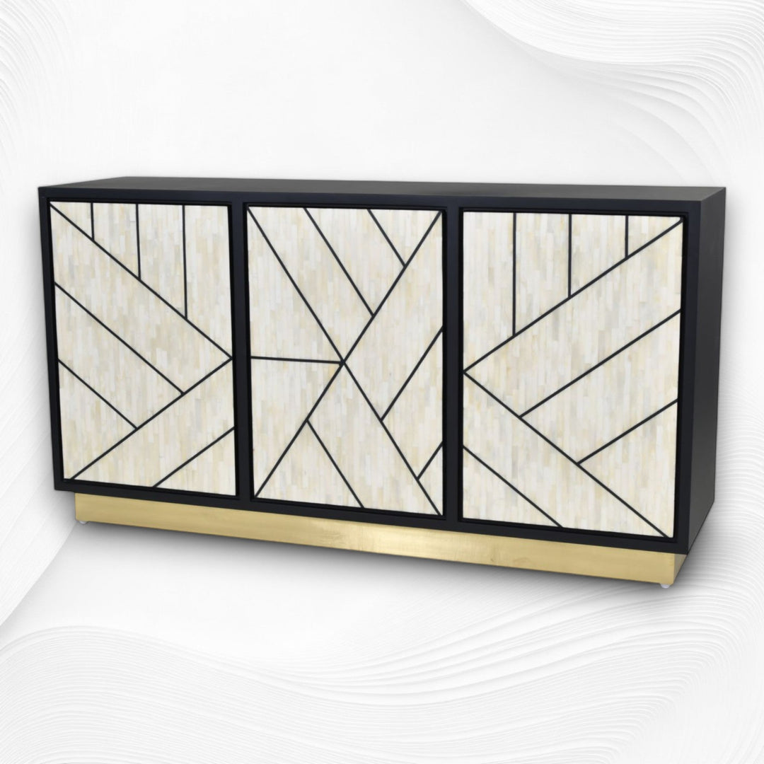 Nola Full Bone Inlay 3 Door Credenza Black