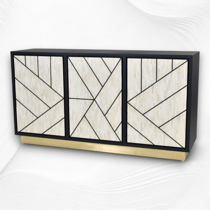 Nola Full Bone Inlay 3 Door Credenza Black