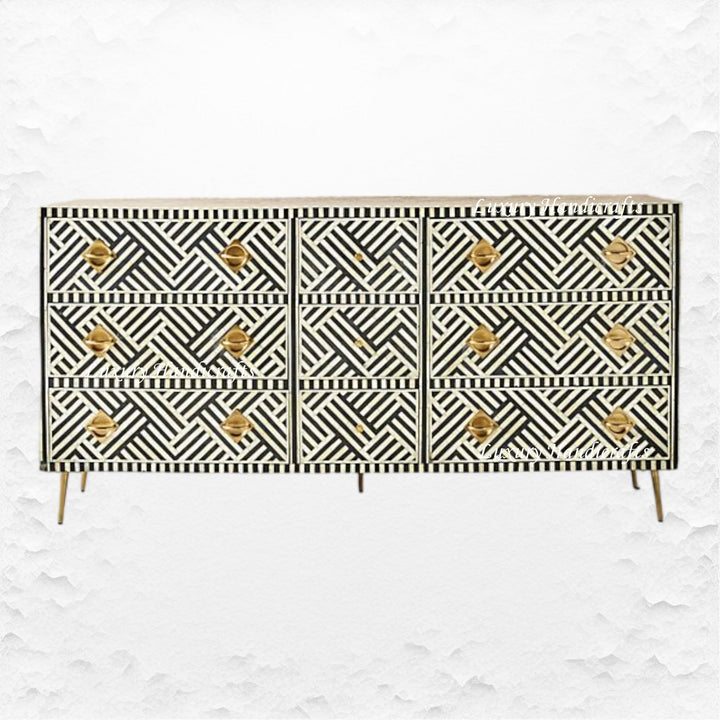Optical Bone Inlay 9 Drawer Chest Black